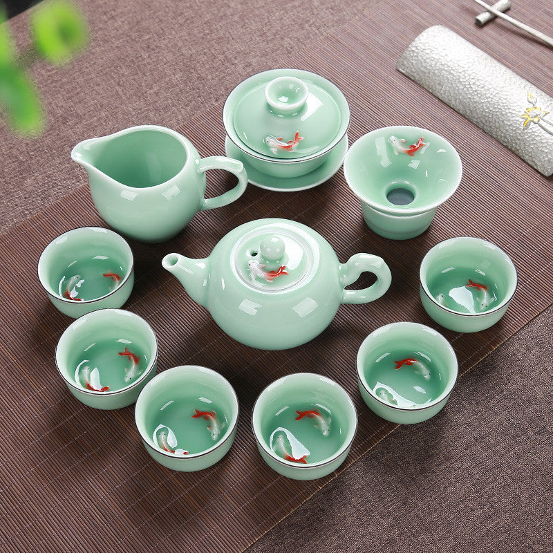 Two Packs China Tea Cup Porcelain Fish Relief Cup of Tea Chinese Kungfu Tea Cups