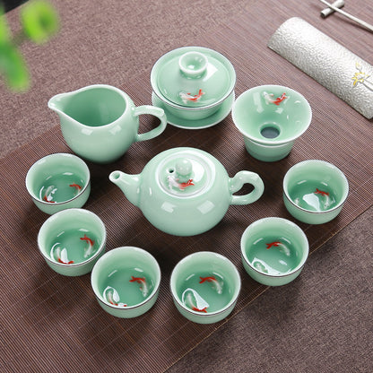 Two Packs China Tea Cup Porcelain Fish Relief Cup of Tea Chinese Kungfu Tea Cups