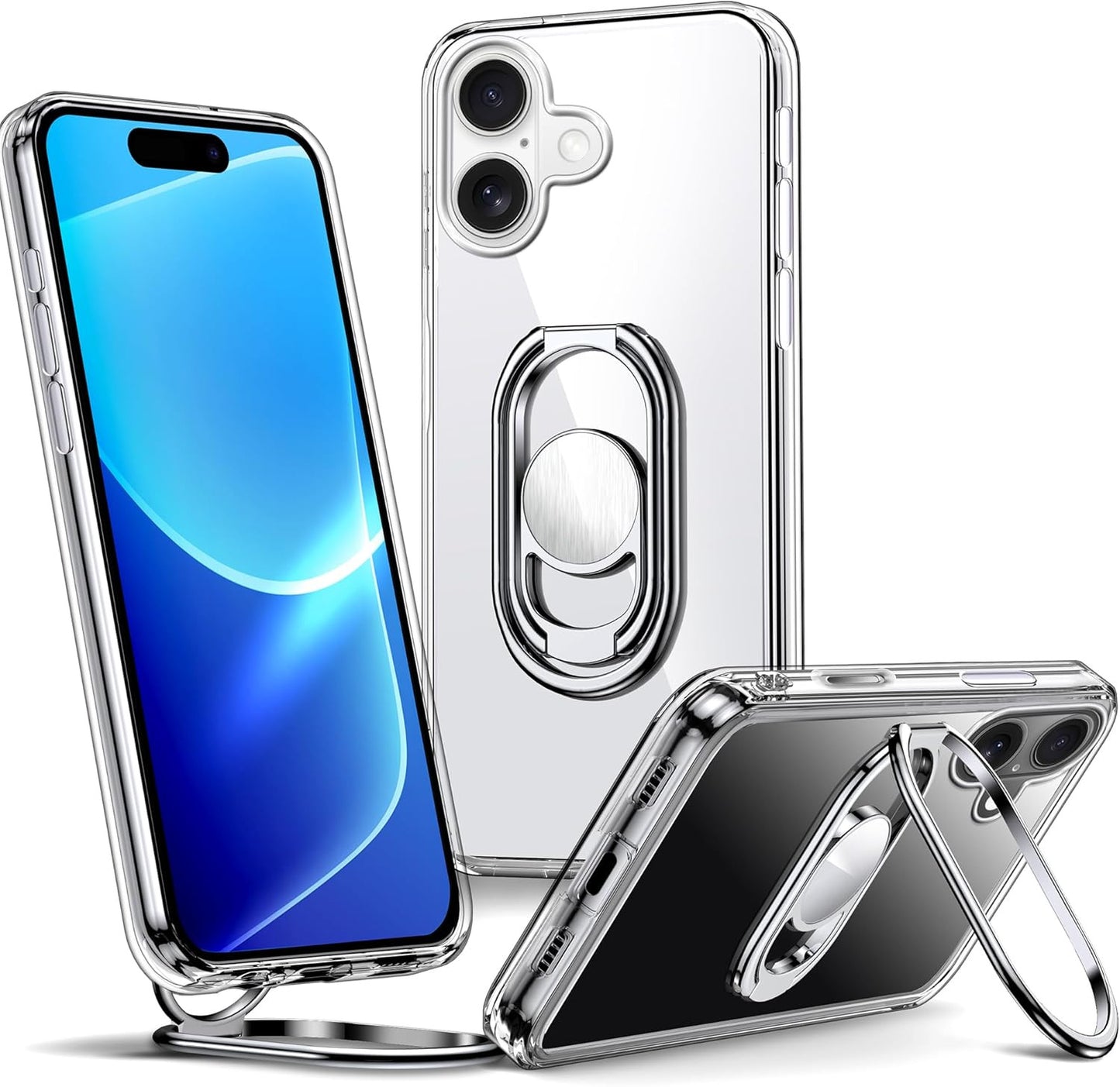 for Iphone 17 Case with Stand, Phone Case Clear with Double Ring Holder [Adjusta