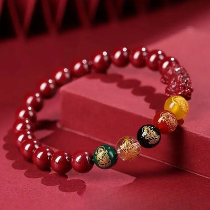 10mm Red Vermilion Bracelet Vintage Pearl Bracelet Amulet Natural Jewelry