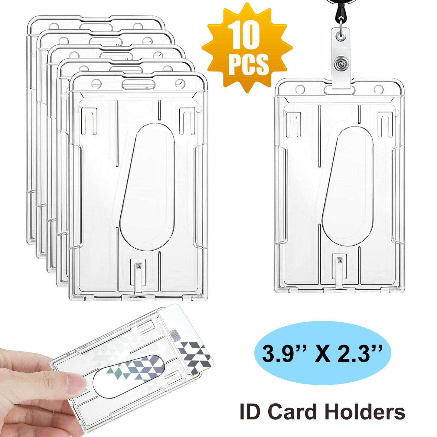 10Pcs Clear ID Card Badge Holder Hard PC Protector Vertical Slim Protect Case