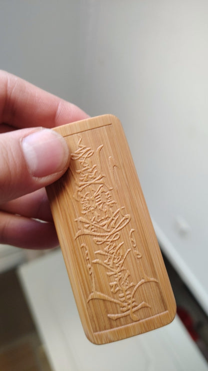 Solid Bamboo Feng Shui Talisman Pendant Double-Side Carving 3.5x8cm
