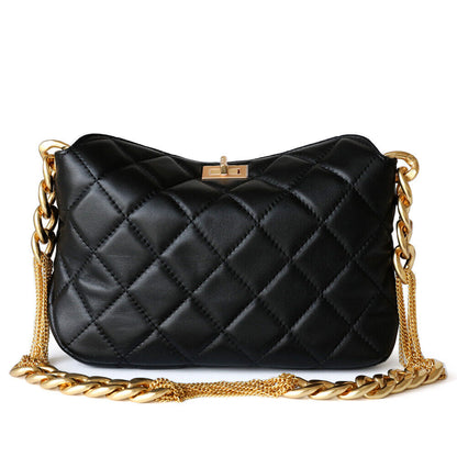 Small Quilted Sheepskin Leather Shoulder Bag Clutch Purse w/ Chain Strap Fashion