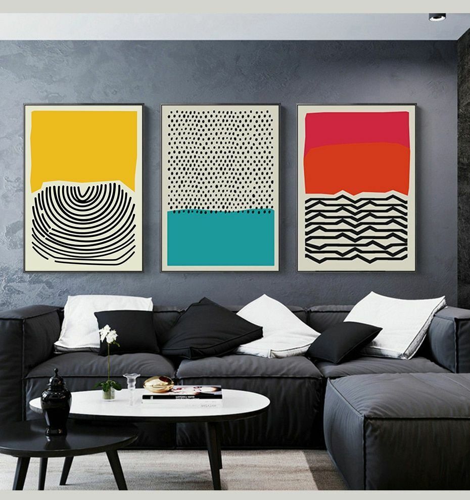 Wall Art Modern Colorful Red Blue Yellow Abstract Line Geometric Canvas Painting
