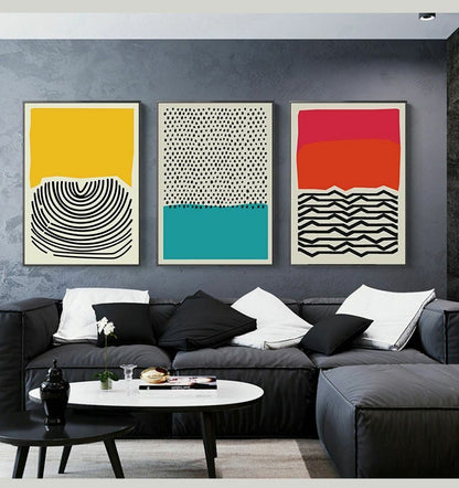 Wall Art Modern Colorful Red Blue Yellow Abstract Line Geometric Canvas Painting