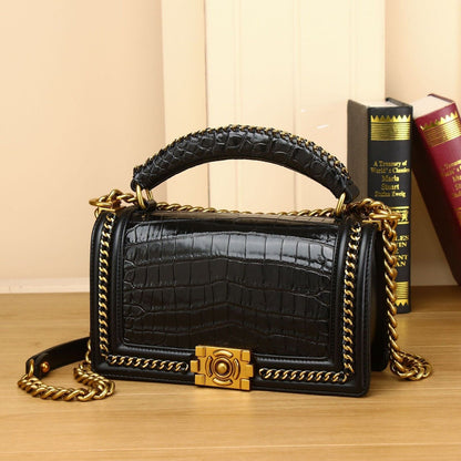 Women's Real Leather Bag Crocodile belly Embossed Evening Party Bag Shoulder Bag