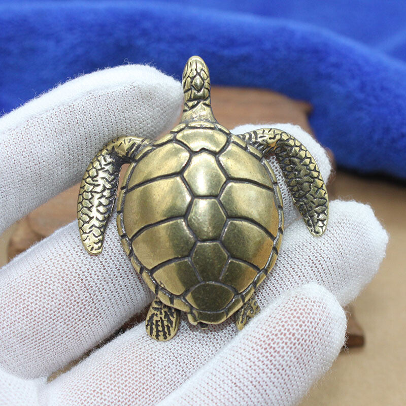Chinese Brass Sea Turtle Figurine Statue Animal Toys Keychains Home Decoration