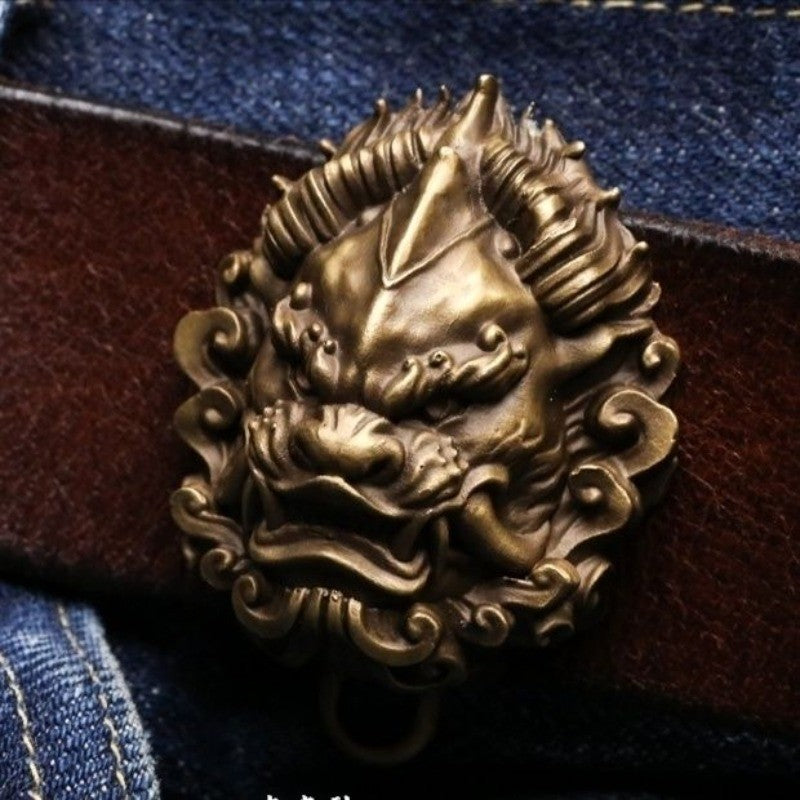 Brass Lion Head Pixiu Waist Hanger Chinese Style Belt Keychain for Men