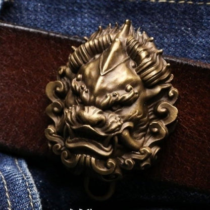Brass Lion Head Pixiu Waist Hanger Chinese Style Belt Keychain for Men