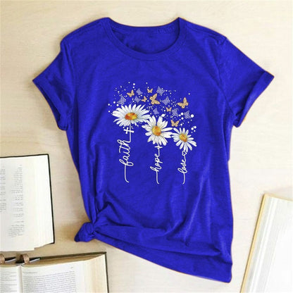 Women T-shirt Print Short Sleeve Casual Tee Short Regular Broadcloth Cotton XXL