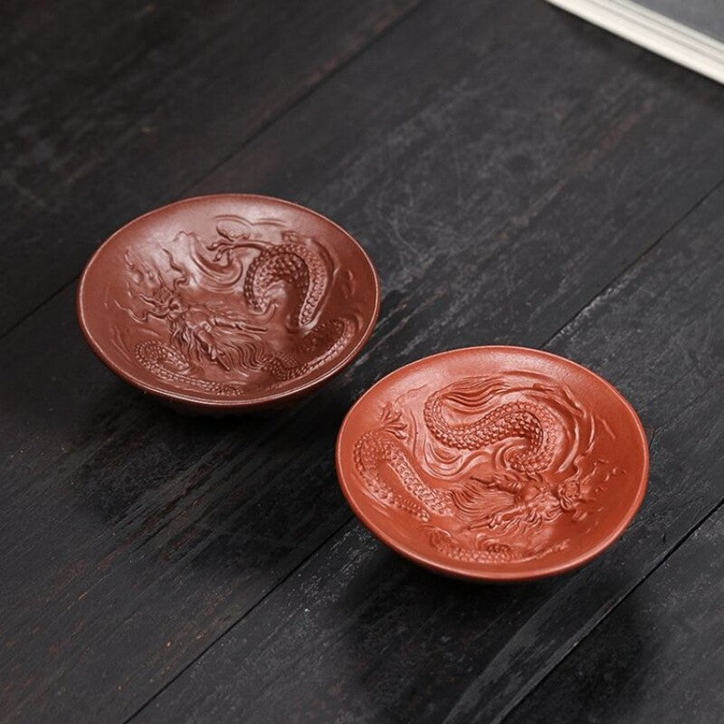 Handmade Tea Cup Dragon Carved Master Cup Real Yixing Zisha Purple Clay 50ml Cup
