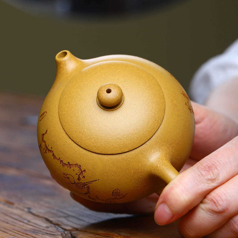 Tea Set Xishi Pot Handmade Carved Chinese Real Yixing Zisha Duan Clay Tea Pot