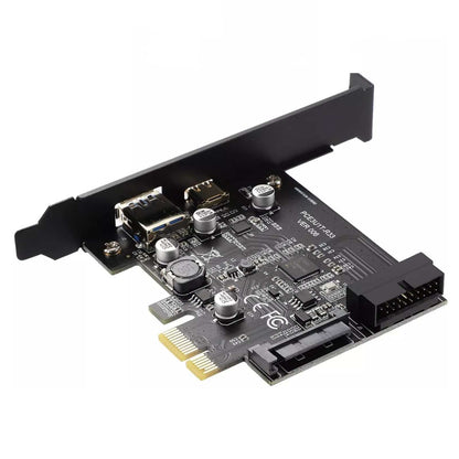 PCI-E 1X to USB3.2 Gen1 5Gbps 2 Ports(Type C+ Type A) Expansion Card With 19PIN
