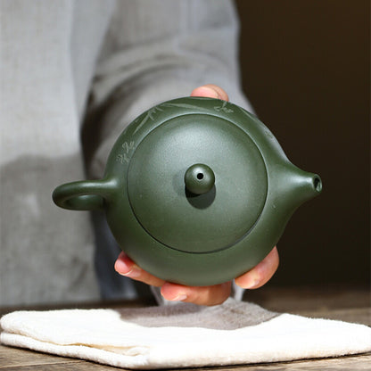 Flat Xishi Pot Marked Real Yixing Zisha Green Clay Tea Pot Chinese Kungfu Teapot