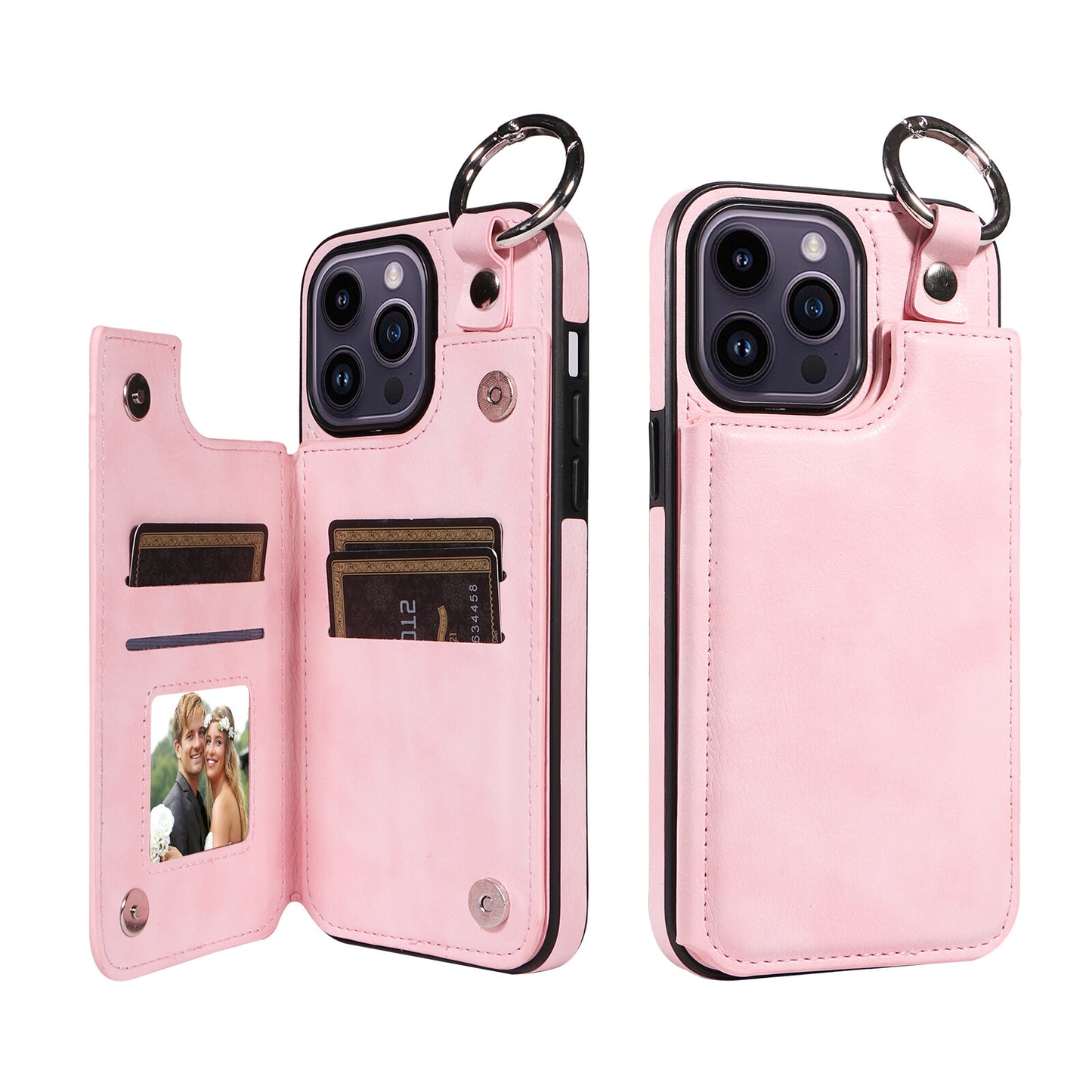 For iPhone 15 14 13 12 11 Pro Max Wallet Case with Card Holder Ring Buckle Cover