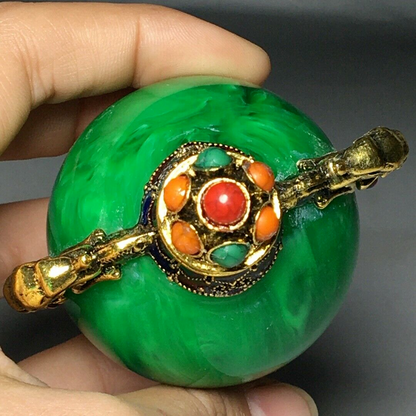 Exquisite Old Chinese copper inlay gem handmade snuff bottle
