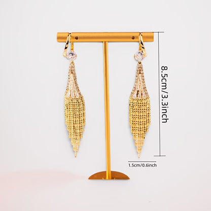 Glamorous Sparkling Tassel Dangle Earrings - Paved with Radiant Zirconia