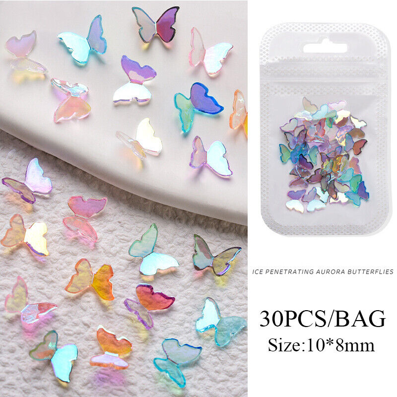 30Pcs/bag 3D Butterfly Nail Drill DIY Nail Art Decoration Color Diamond Jewelry*