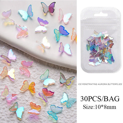 30Pcs/bag 3D Butterfly Nail Drill DIY Nail Art Decoration Color Diamond Jewelry*