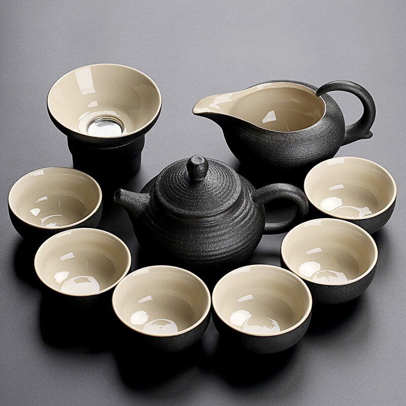Solid Drinkware Ceramic Teapots Traditional Japanese Style Black Crockery Teacup
