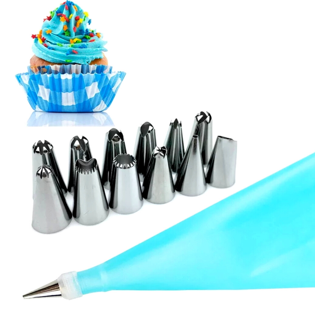 Kit Decoracion De Tortas Pasteles para Adornar con Boquillas de Acero Set 16 Pcs