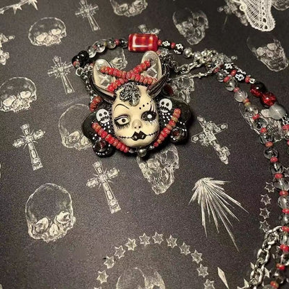 Unique Punk Vintage Rabbit Choker Ring Necklace Dark Beaded Chain Jewelry