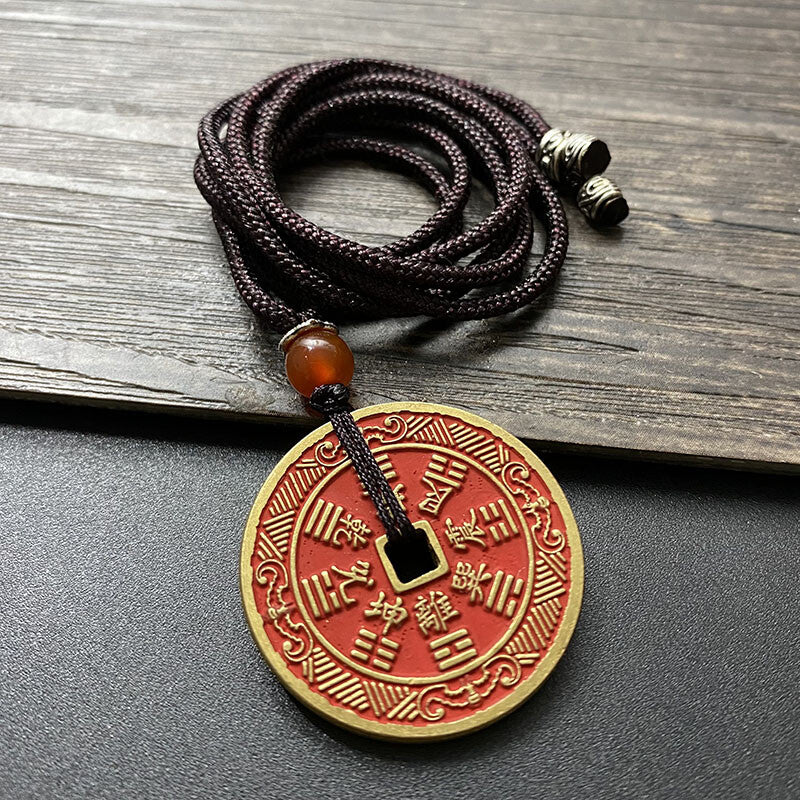 Old Bronze Amulet Pendant Taoist Knot Peace Pendant Cinnabar Necklace