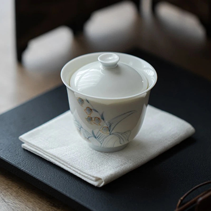 90ml Ceramic Handpainted Orchid Tea Bowl Tea-tasting Meditation Cup Gaiwan