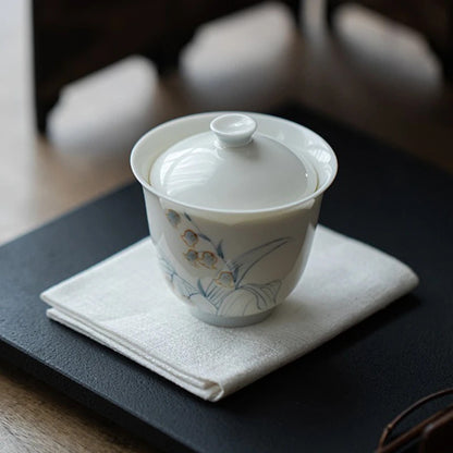 90ml Ceramic Handpainted Orchid Tea Bowl Tea-tasting Meditation Cup Gaiwan