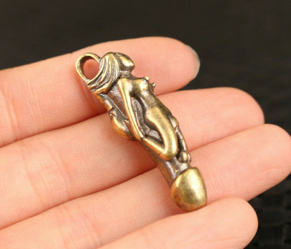 bronze mermaid man penis statue figure chinese collectable pendant A44