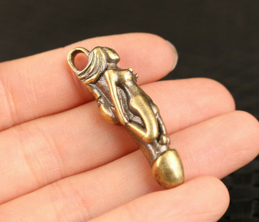 bronze mermaid man penis statue figure chinese collectable pendant A44