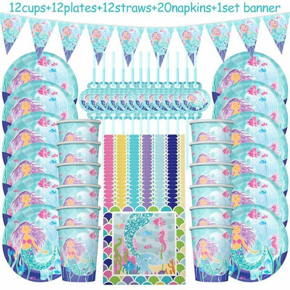 57Pcs/Set Mermaid Party Supplies Kit Baby Shower Under the Sea Theme Decorations