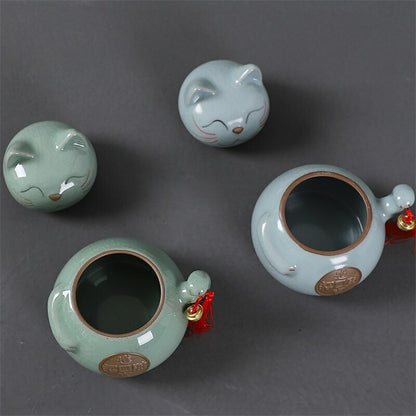 Ceramic Lucky Cat Tea Caddy Sealed Cans Food Container Candy Snacks Storage Tank