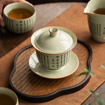 Retro Heart Meridian Tea Tureen Ru Kiln Ceramic Bowl Gaiwan Teaware Set Tea Cup