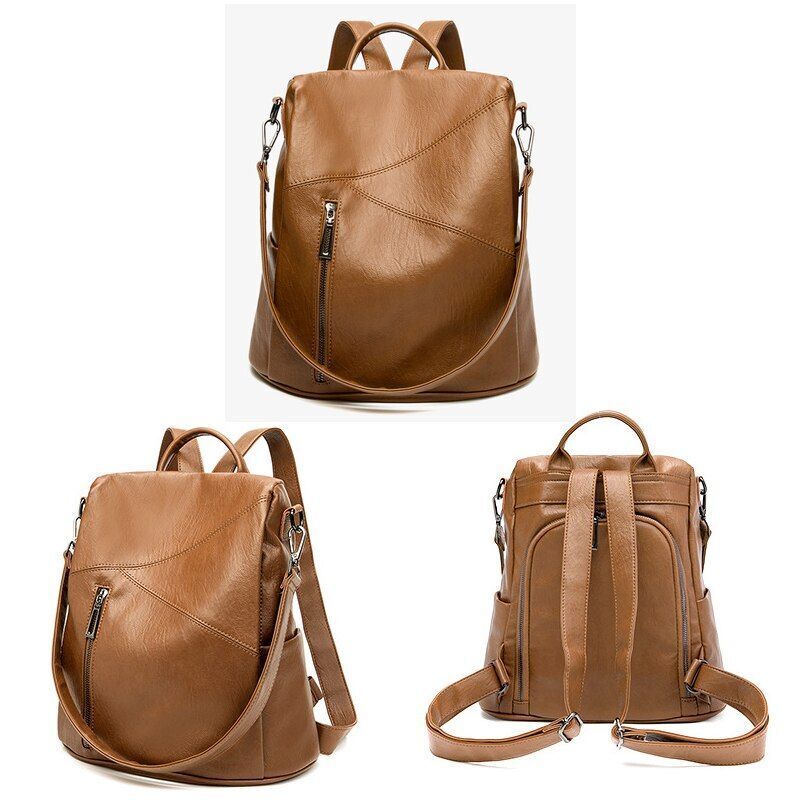 Backpack Soft Leather Large Bag Traveling Laptop Bags Polyester Hasp Zipper 1 PC