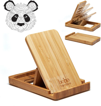 Wooden Adjustable Phone Stand Made from Eco Friendly Bamboo Desktop Organizer