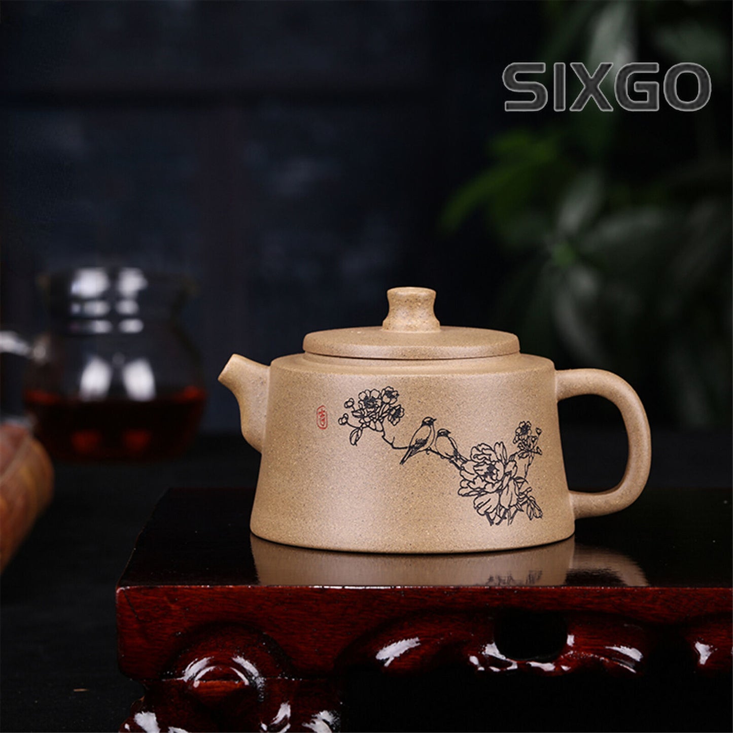 4.9" Collect Chinese Yixing Zisha Pottery Green Ash Mud 245ML Flower Bird Teapot