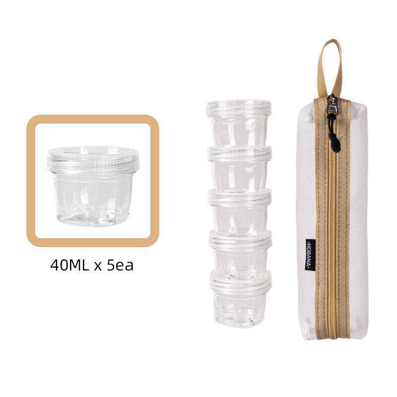 Camping Travel Spice Container Bag W/ 5 Clear Seasoning Bottles Spice Holder Set