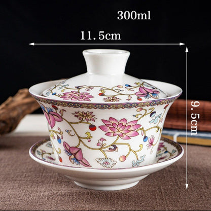Luxurious Porcelain Ceramic Gaiwans Flower Designed Tea Cups And Saucers Set New