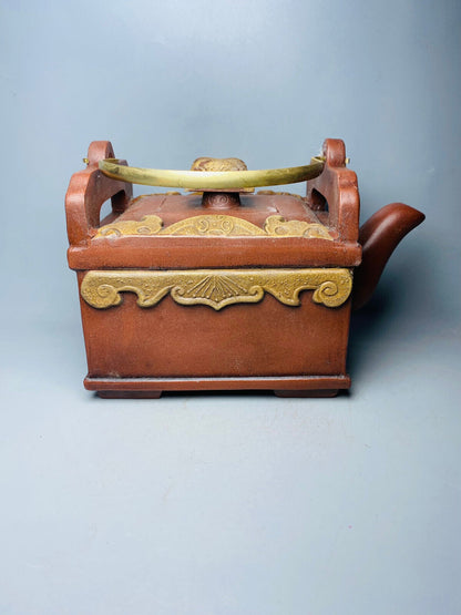 Chinese Yixing Zisha Clay Handmade Exquisite Teapot （百宝箱提梁 底款：大明万历年间）