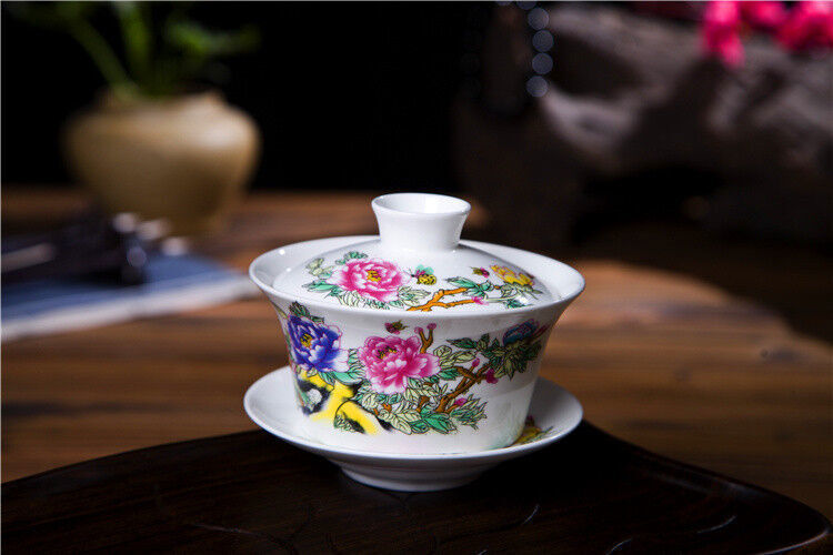300ml Ceramic Tureen Bone China Tea Bowl Cup Blue-and-white Porcelain Gaiwan Cup