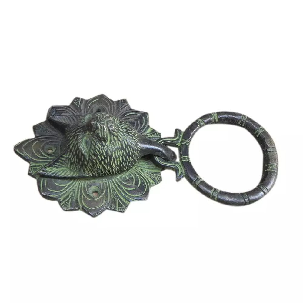 Antique Look Patina Brass Cat Look Door Knocker Ring Door Bell Home Decor