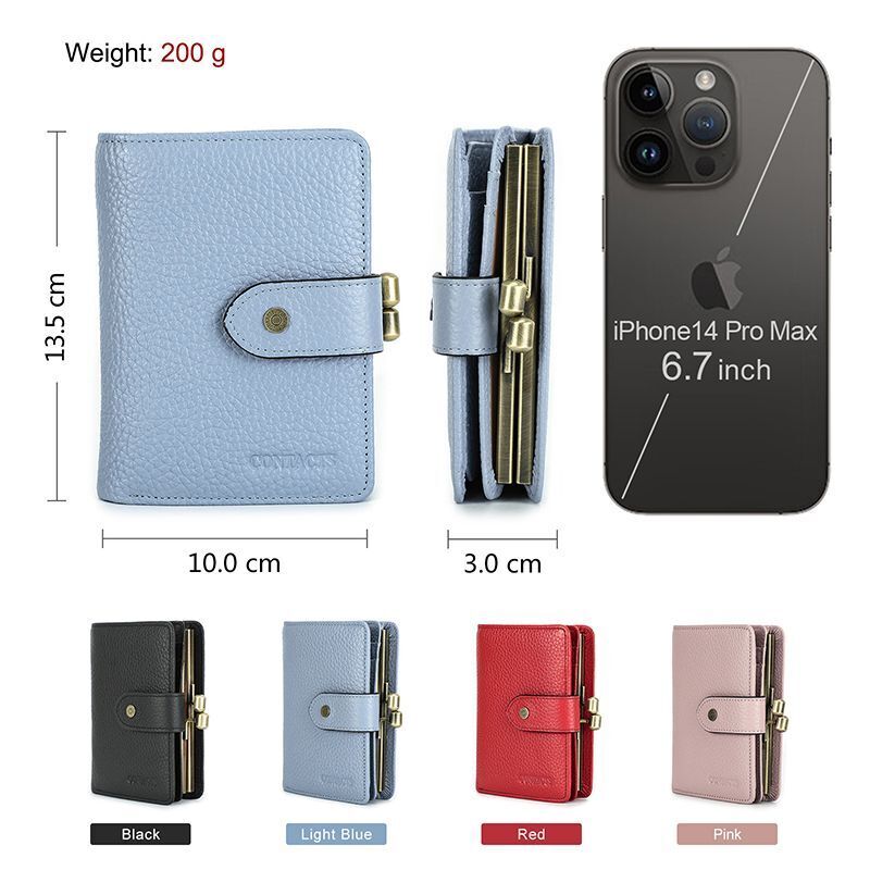 Kiss Lock Wallet RFID Genuine Leather Metal Frame Card Holder Coin Purse Handbag