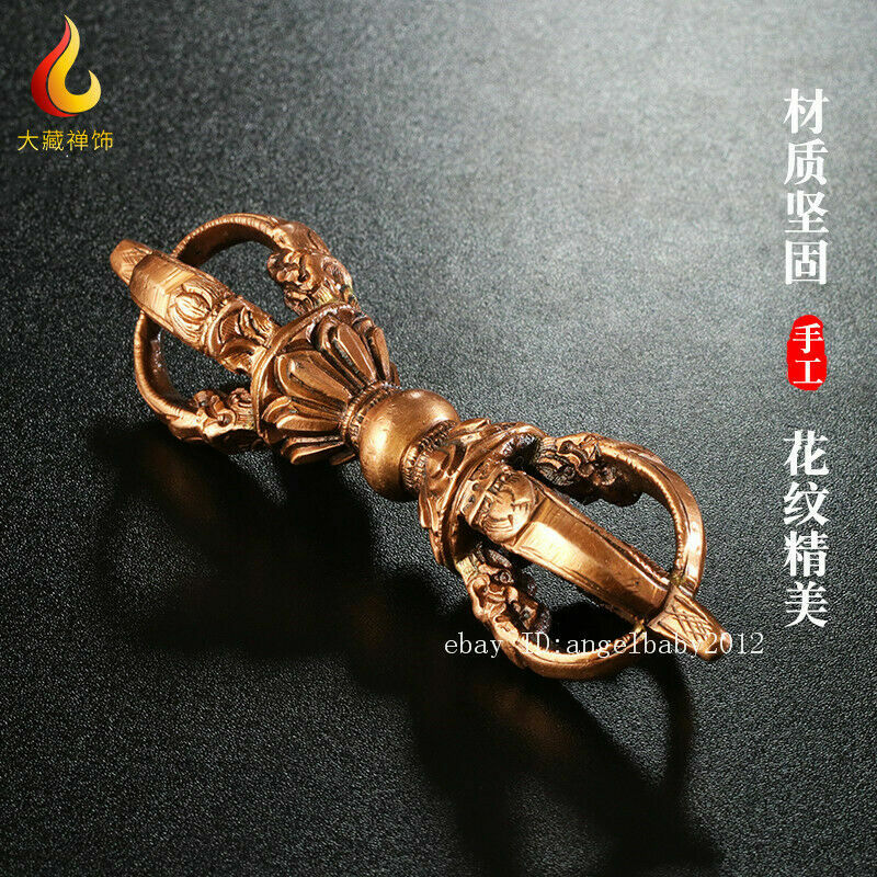 6.69" A Set Tibetan Bronze Copper Gilt Nepal Buddhism Handmade Dorje Vajra Bell