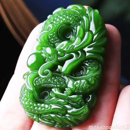 New Green Jade Carved Dragon Pendant Necklace Decoration