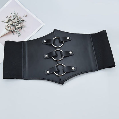 Women Belts PU Leather Fashion Gothic Elastic Wide Corset Sexy Black Cummerbunds