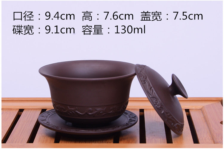Real Yixing Gaiwan Kungfu Tea Set Purple Grit Tureen Zisha Cup Bowl Lid 130ml