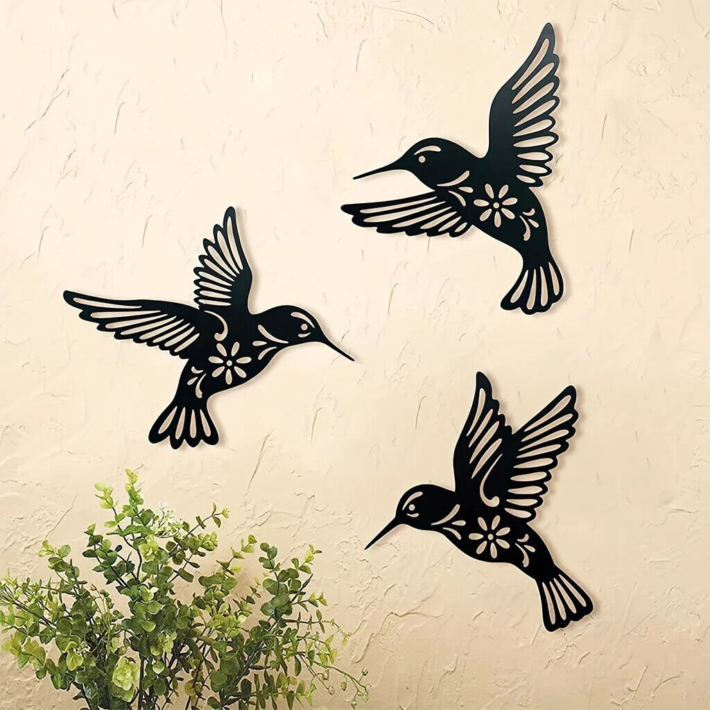 Metal Hummingbird Wall Art, Cutout Iron Black Bird Sculpture Pendant Decoration