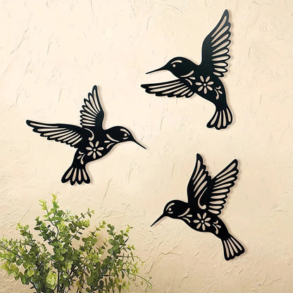 Metal Hummingbird Wall Art, Cutout Iron Black Bird Sculpture Pendant Decoration