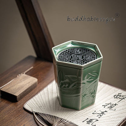 400ml Chinese Retro Celadon Relief Kung Fu Tea Set Accessories Tea Residue Tank